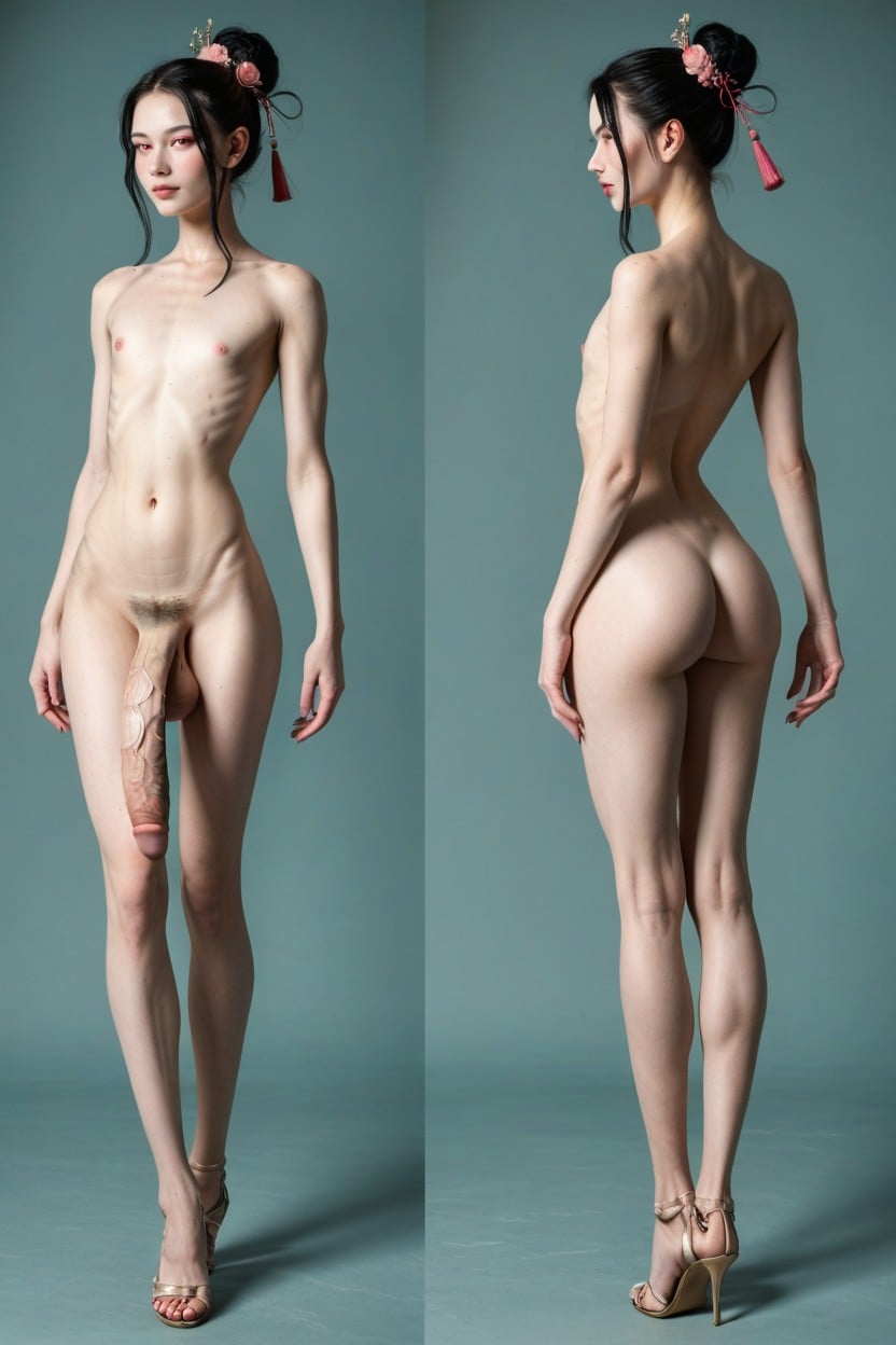 Delicate Light Pink Nipples, Octane Render, Snatched Waist Shemale AI Porn