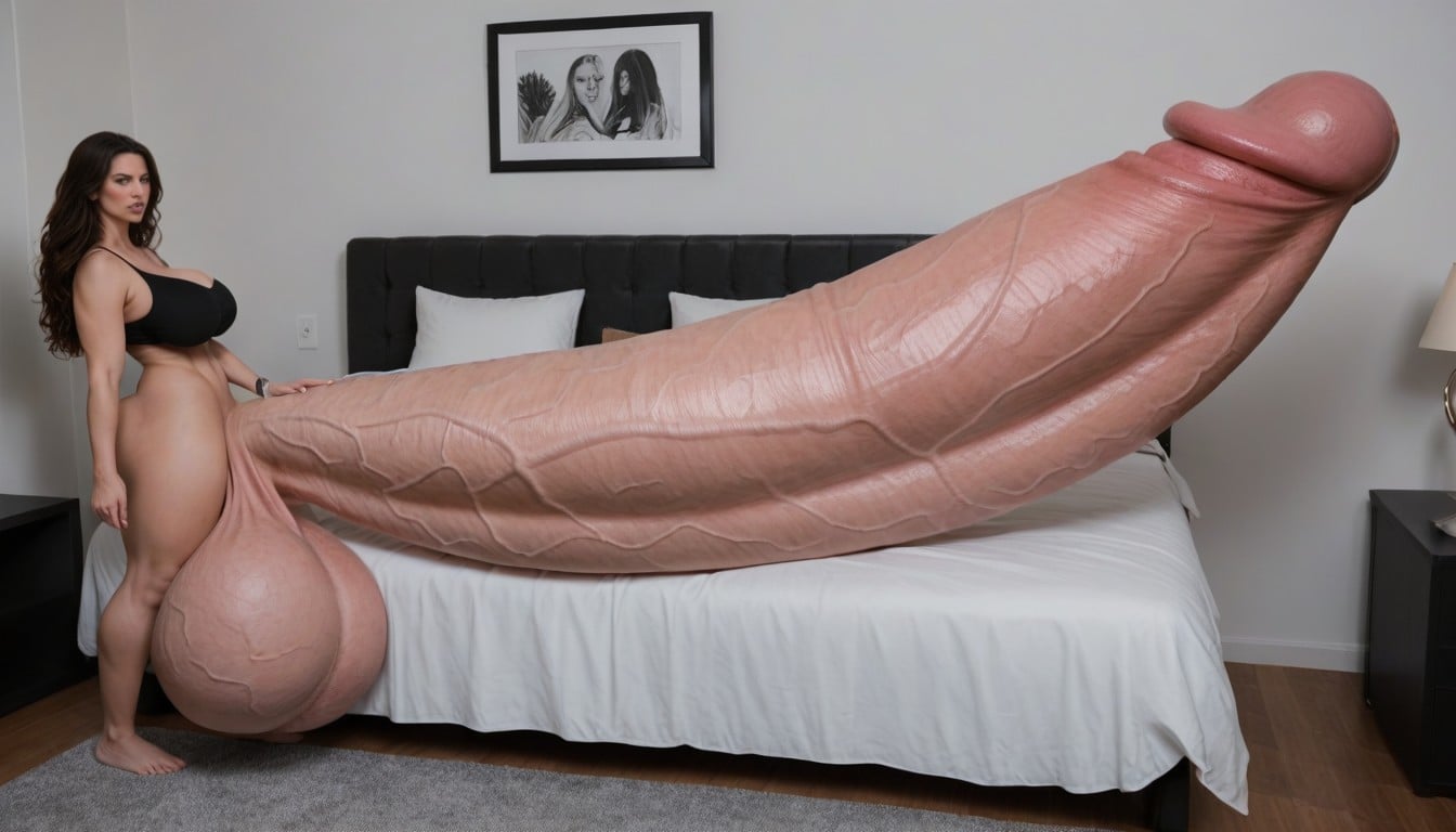 Impossibly Long Hyper Penis, Full Body View, Hyper Gigantic Penis Shemale AI Porn