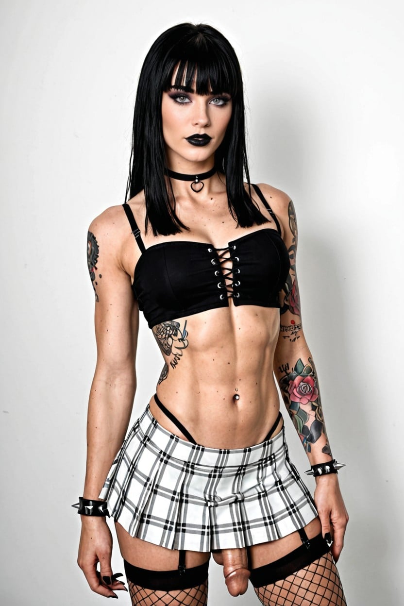 Smokey Eyes, Abs, Long Bangs Shemale AI Porn