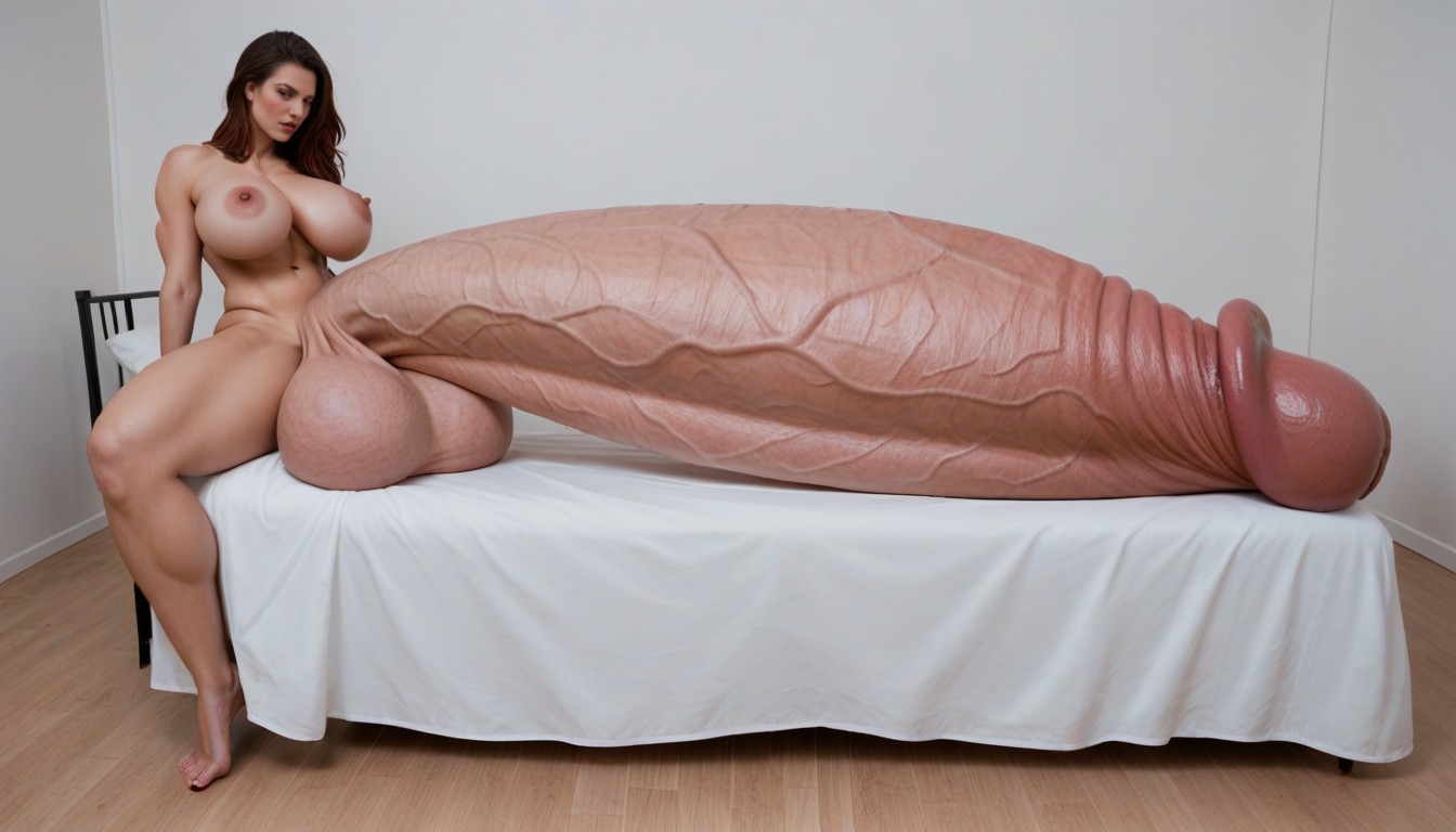 Looking At Penis, Huge Veins On Penis, Hyper Gigantic Penis Shemale AI Porn