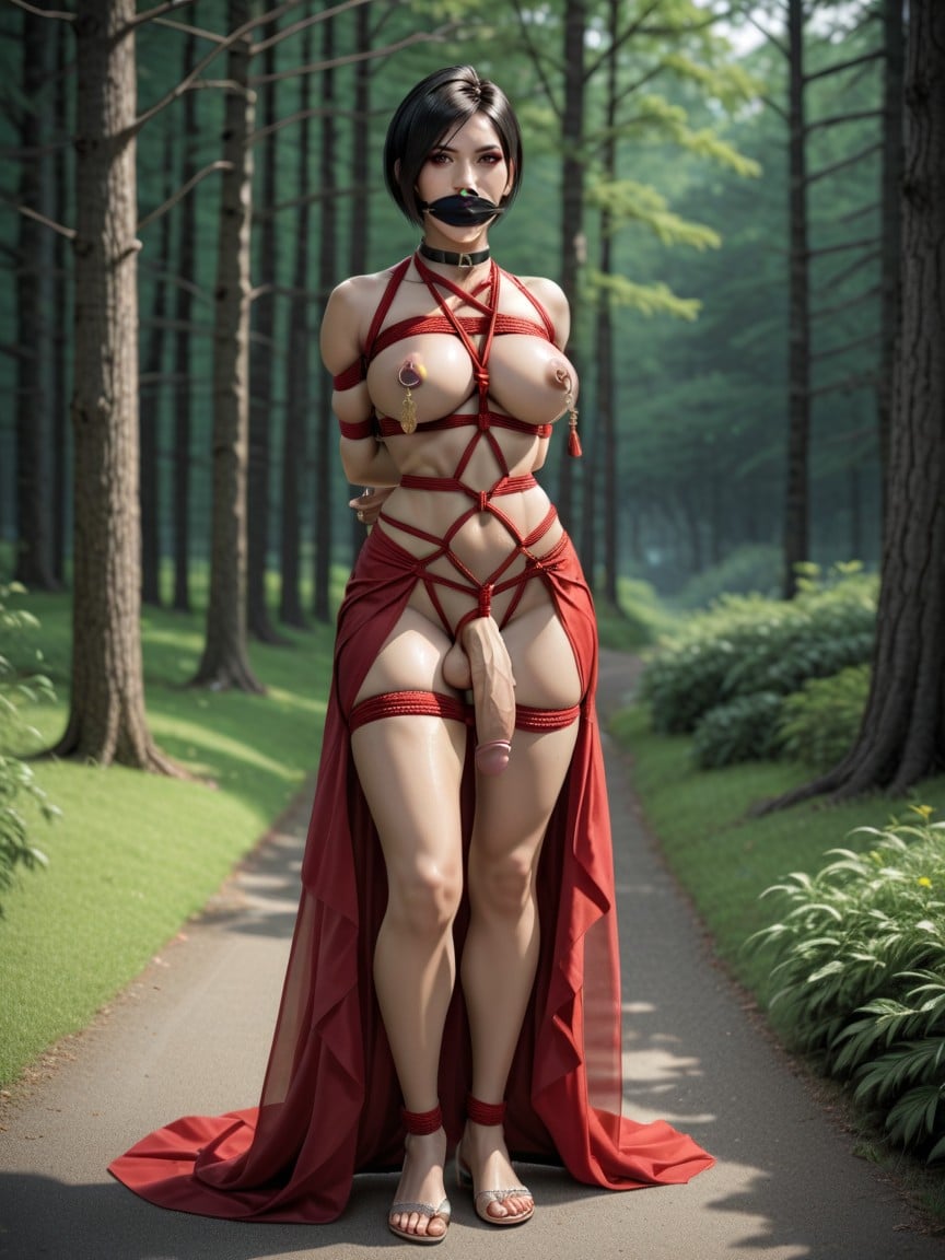 Wearing Heavy Steel Collar, Open Crotch, Medium Shemale AI Porn