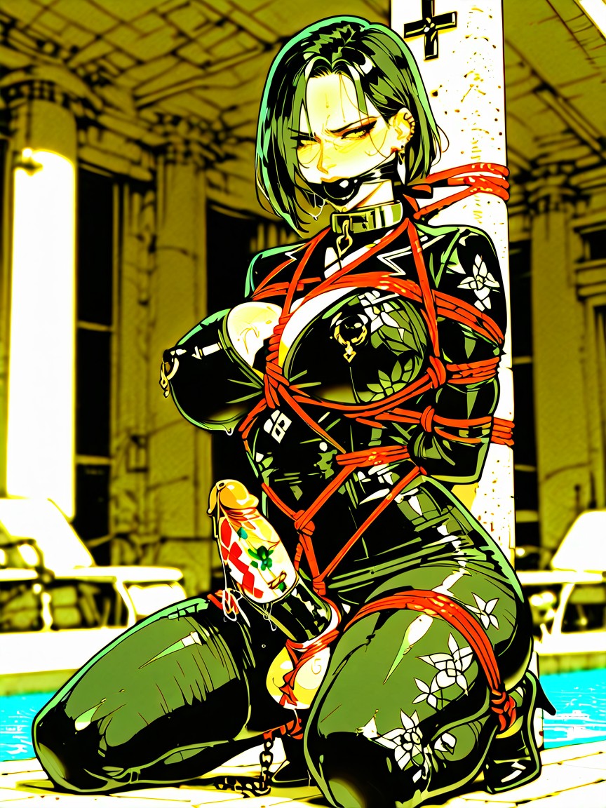 Form Fitting Clothes, Rope Bondage In Diamond Pattern, Pool Shemale AI Porn