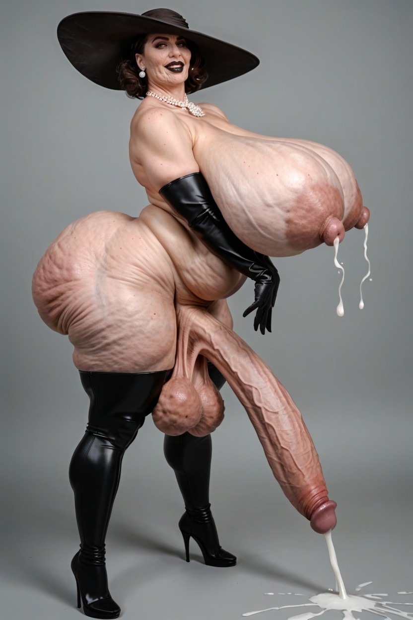Grey Wall, Saggy Breasts, Solo Shemale AI Porn