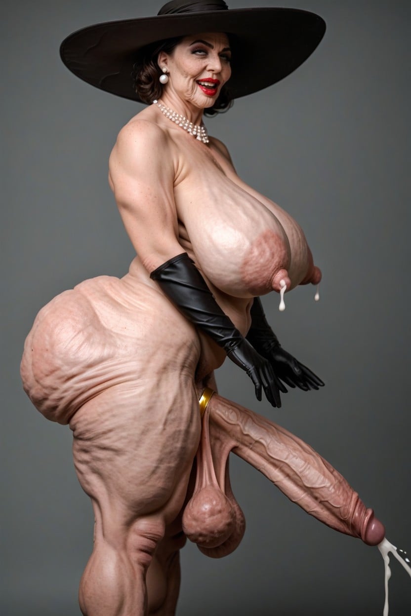Front View, Flabby Wrinkly Arms, Huge Cumshot Shemale AI Porn