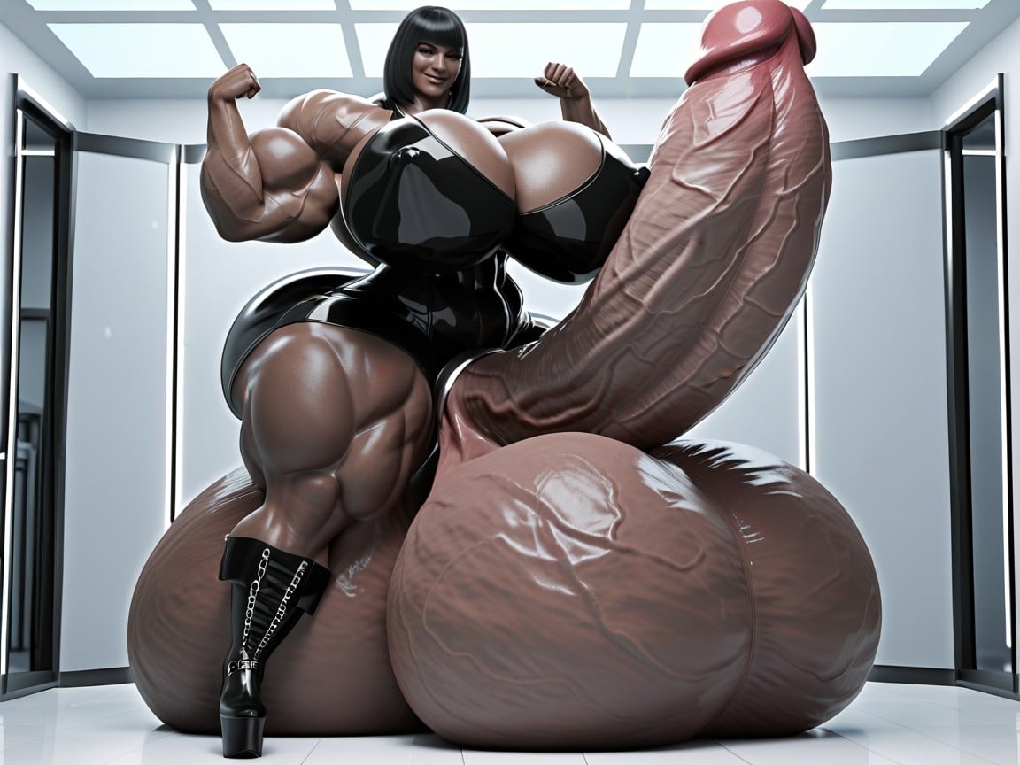 Thick Nipples, Hyper Gigantic Testicles, Hyper Gigantic Veiny Penis Shemale AI Porn
