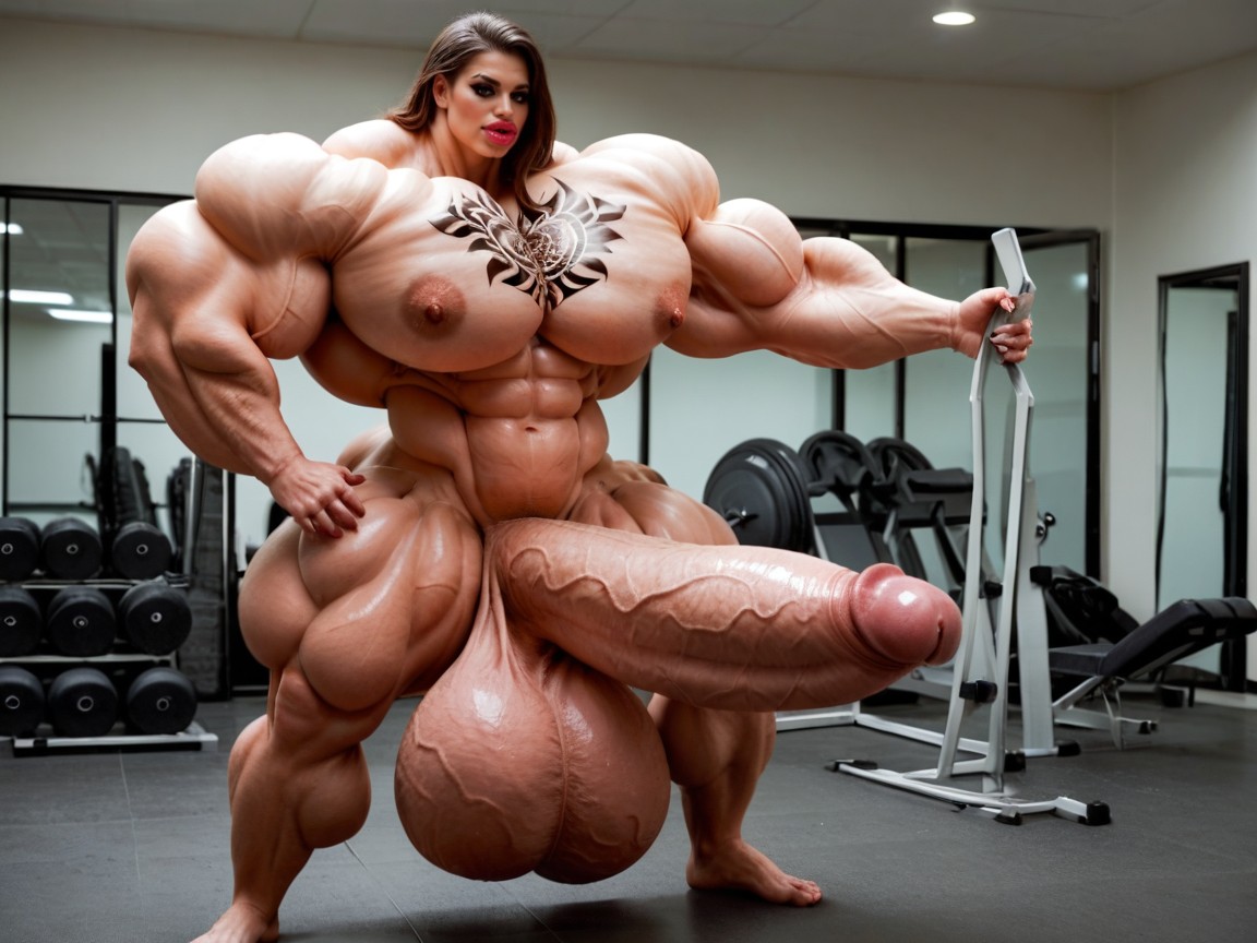 Hyper Oversized Balls, Full Body Tattoo, Hyper Gigantic Massive Muscle Shemale AI Porn