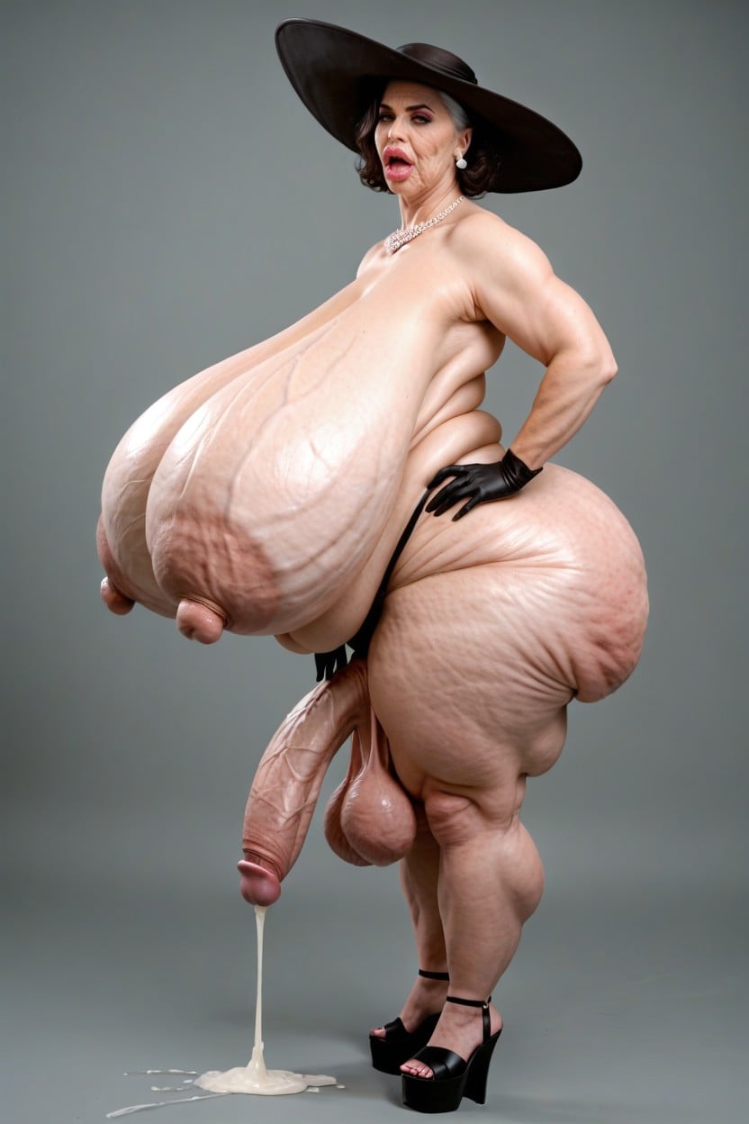 Simple Background, Naked, Stretch Marks On Belly Shemale AI Porn