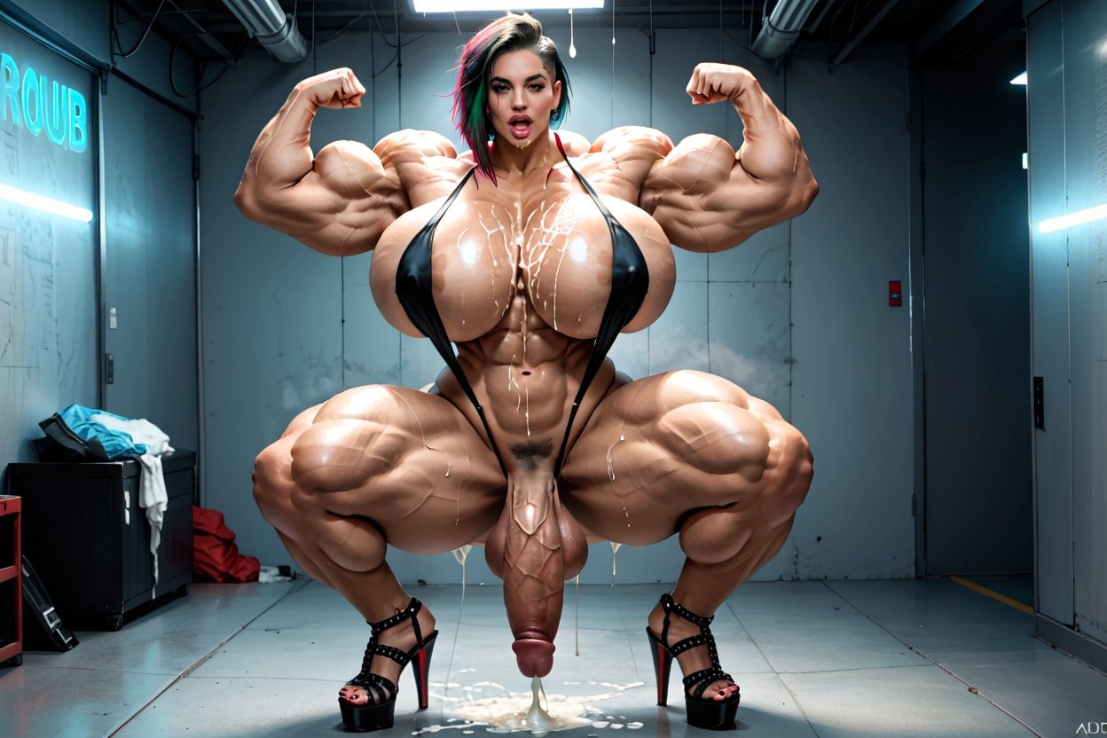 Hyper Gigantic Abs, Hyper Swollen Bimbo Lips, Ripped Massive Muscles Shemale AI Porn