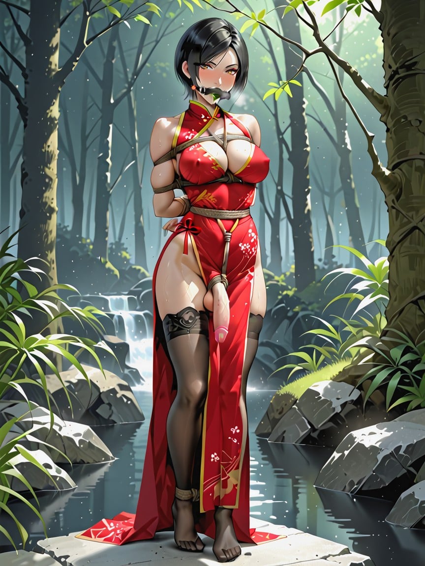 Athletic Body, Medium Ass, Wearing Glans Ring Shemale AI Porn