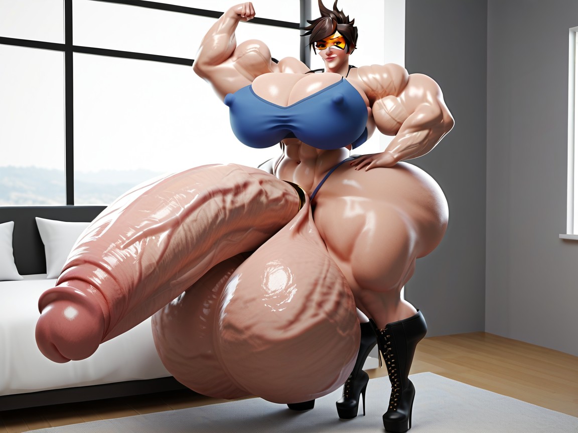 Hyper Gigantic Testicles, Gigantic Muscles Hyper Massive Muscles, Extremely Bottom Heavy Shemale AI Porn