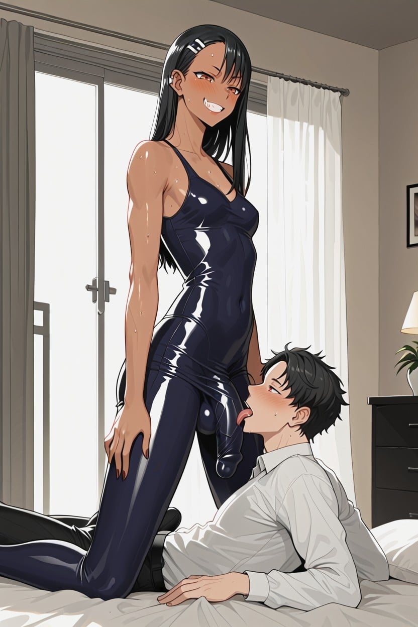 Futa On Male, Futa Standing & Male Kneeling, Male Licking Penis Bulge Shemale AI Porn