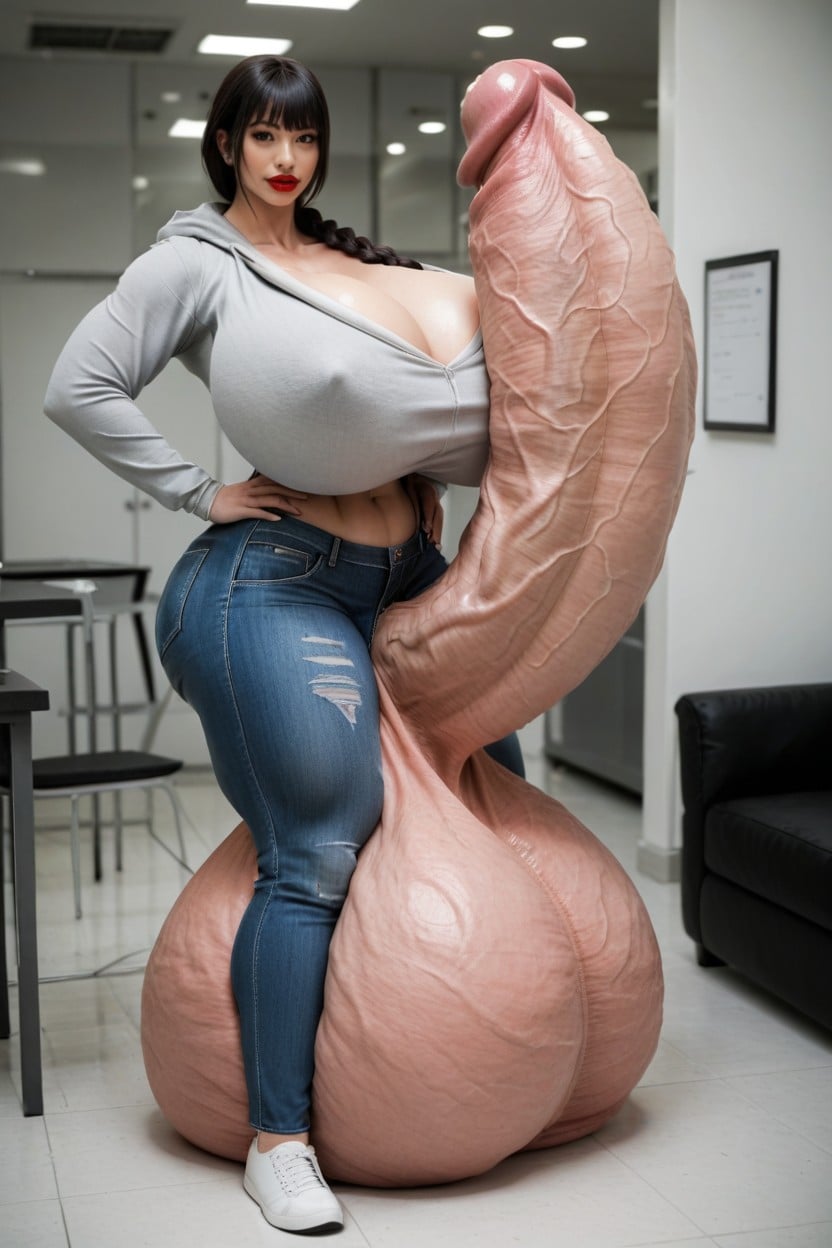 Asian, Hyper Gigantic Testicles, Erection Above Her Own Head Porno shemale IA