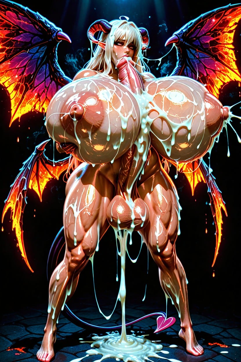 Tight Waist, Cum Covered Breast, Titanic Enormous Inflated Breasts 쉬메일 AI 포르노