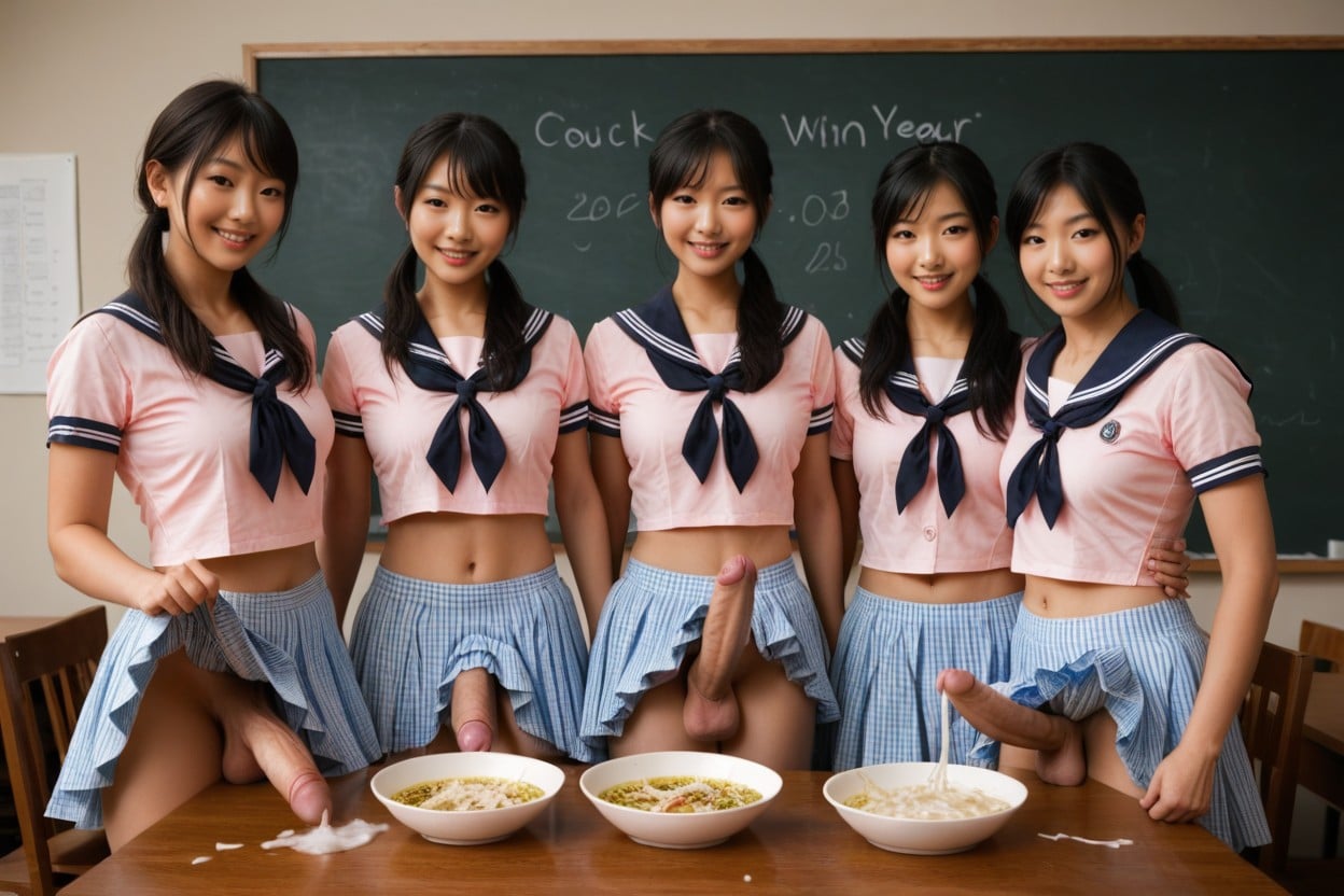 Asian, Bangs, Lifting Skirt Shemale AI Porn