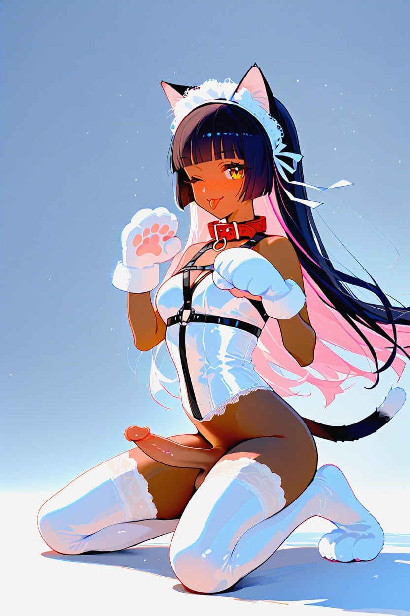 Nose Blush, Catgirl, 사이드뷰 쉬메일 AI 포르노