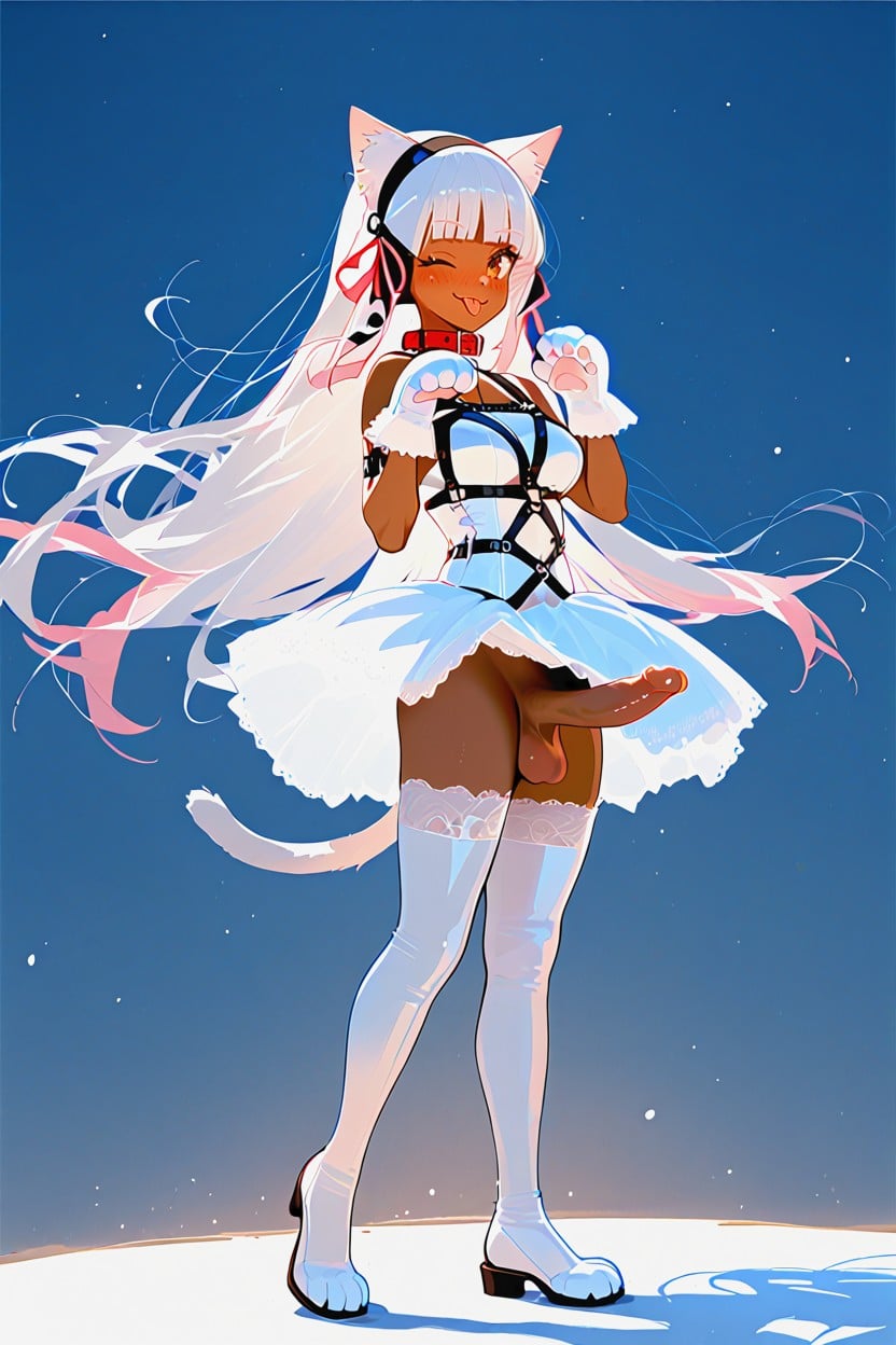 Catgirl, Nose Blush, Wind In Hair Shemale AI Porn