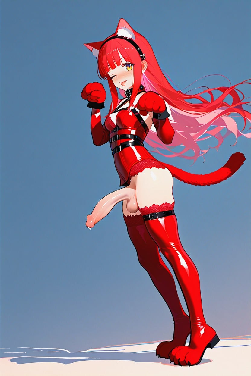 Red Paw Gloves, Naked, 18+ Shemale AI Porn