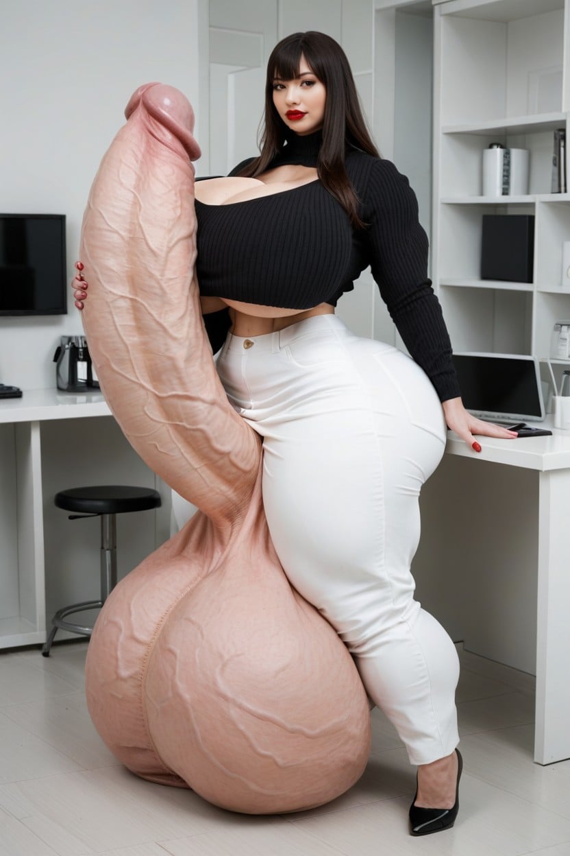Red Lipstick, Impossibly Gigantic Girthy Penis, Hyper Gigantic Testicles 쉬메일 AI 포르노