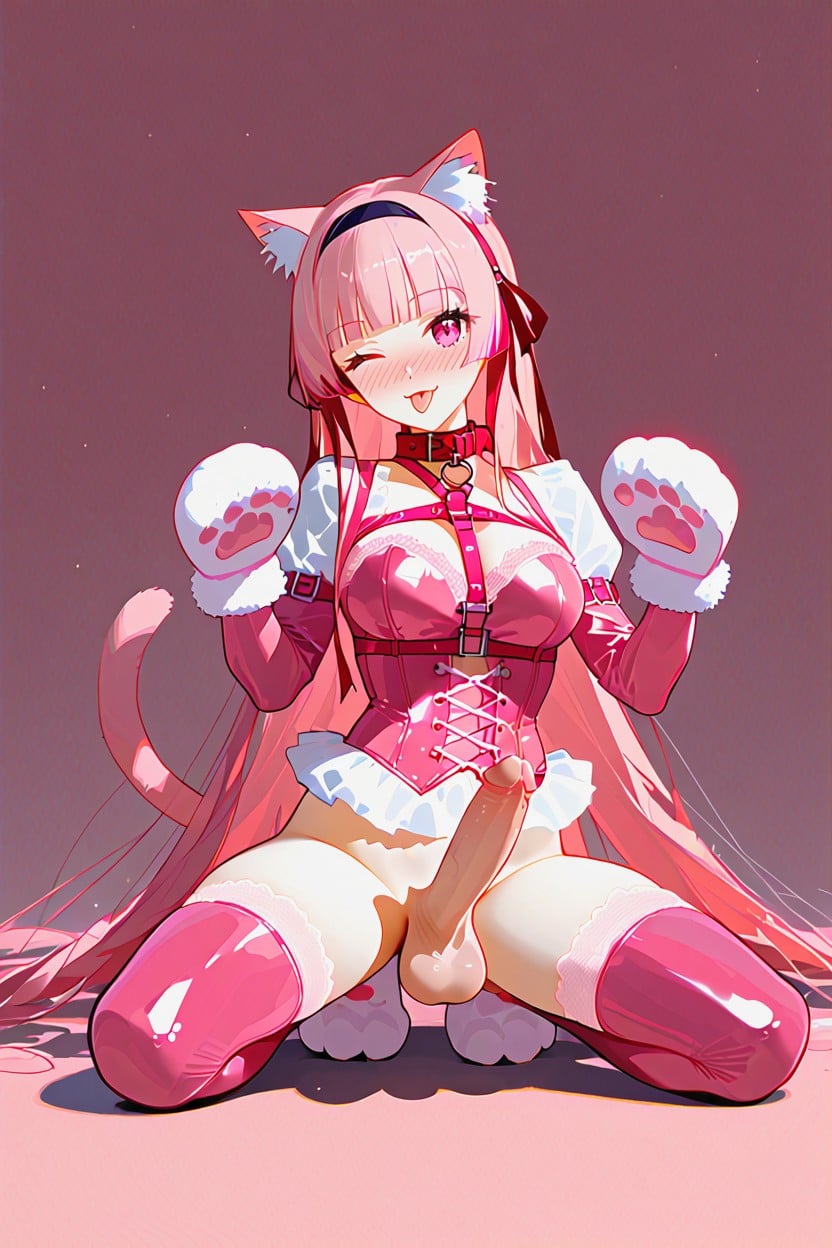 Catgirl, Wind In Hair, Pink Hair 쉬메일 AI 포르노