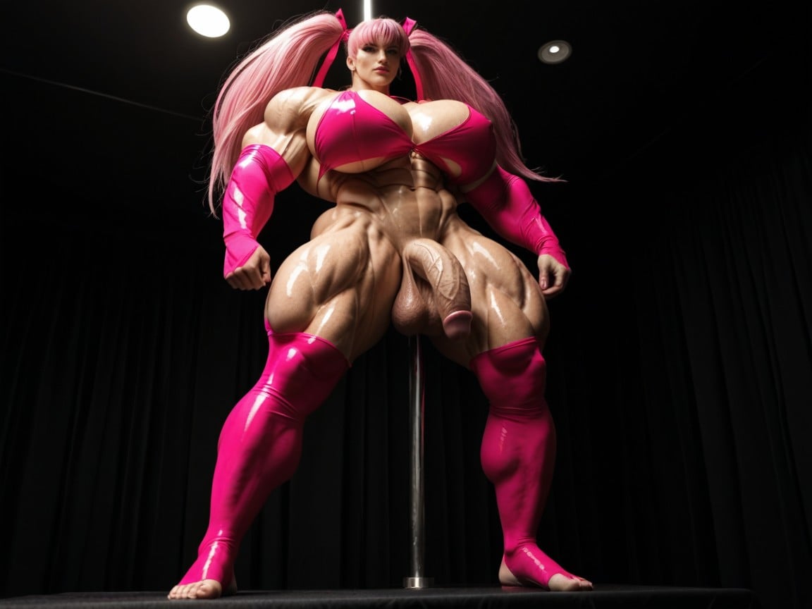 Gigantic Enormous Biceps, Exaggerated Big Butt, Hourglass Figure Shemale AI Porn
