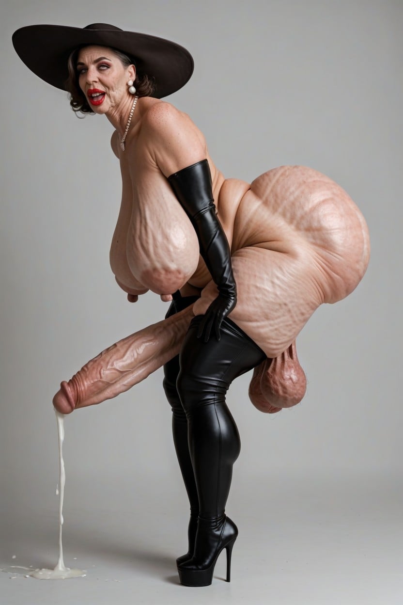 Side View, Swollen Hanging Balls, Alcina Dimitrescu 쉬메일 AI 포르노