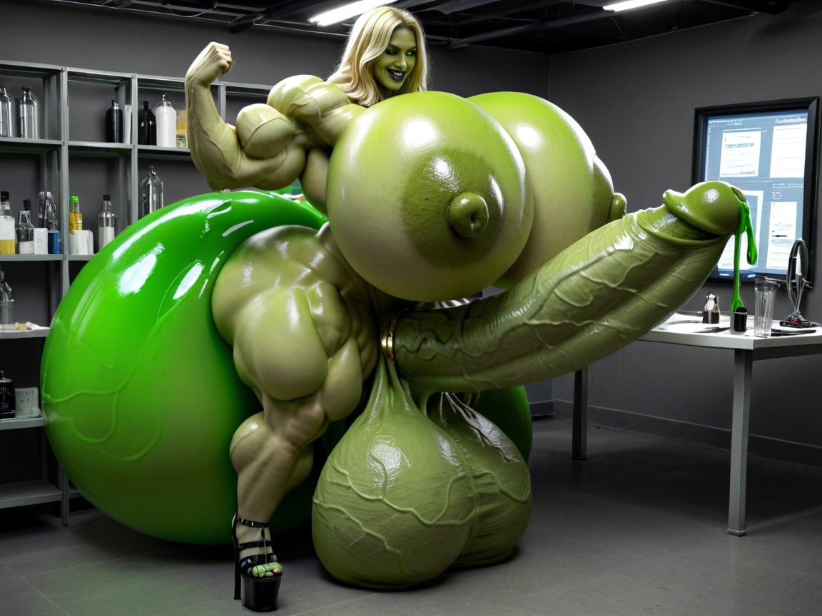 Full Body, Hyper Gigantic Veiny Penis, Flexing Shemale AI Porn