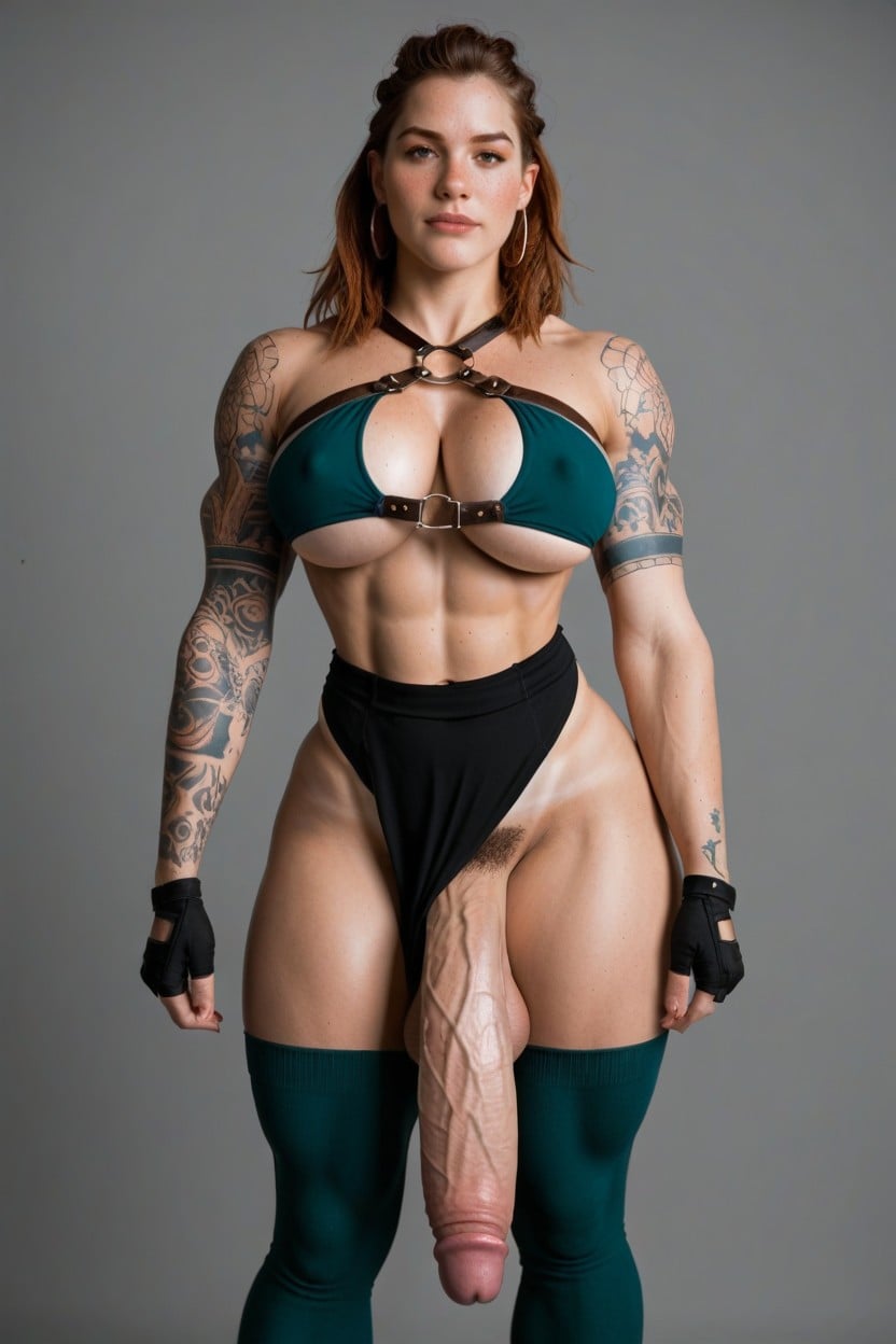 Tan Lines, Hyper Freckles, Mittel Transfrau KI-Porno