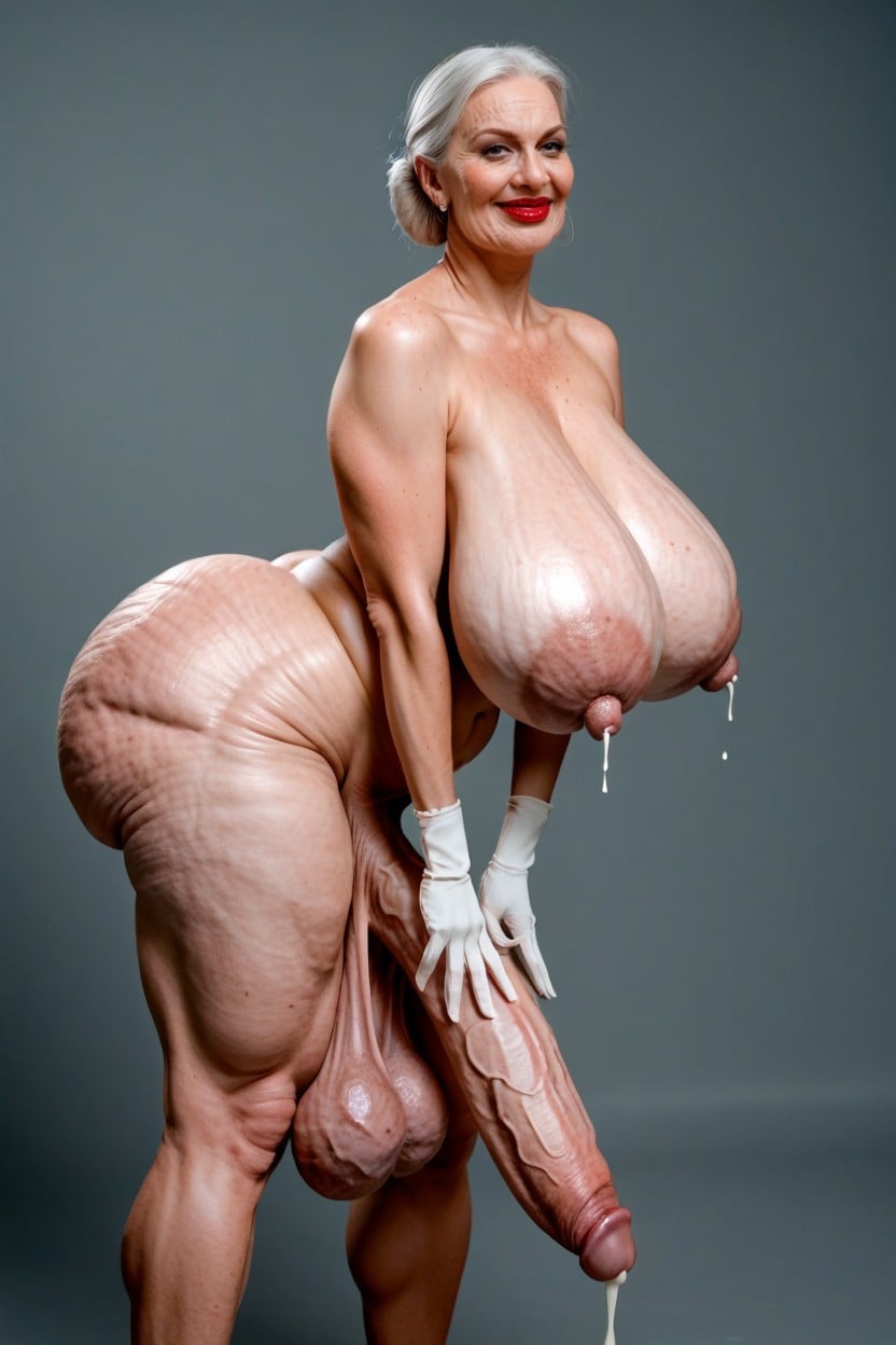 60+, Cellulite On Breasts, Flabby Wrinkly Arms Shemale AI Porn