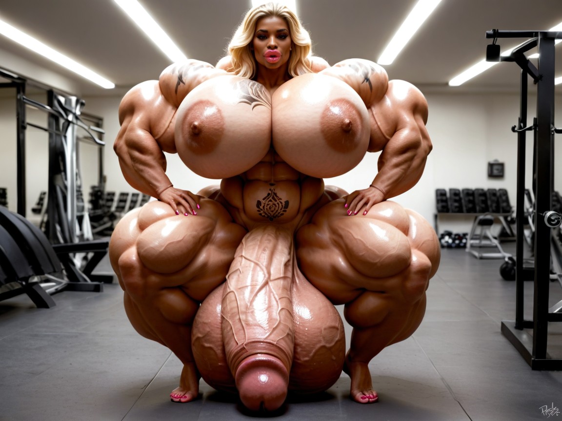 Hyper Gigantic Lips, Full Body Tattoo, Hyper Oversized Gigantic Penis Travesti IA Pornô