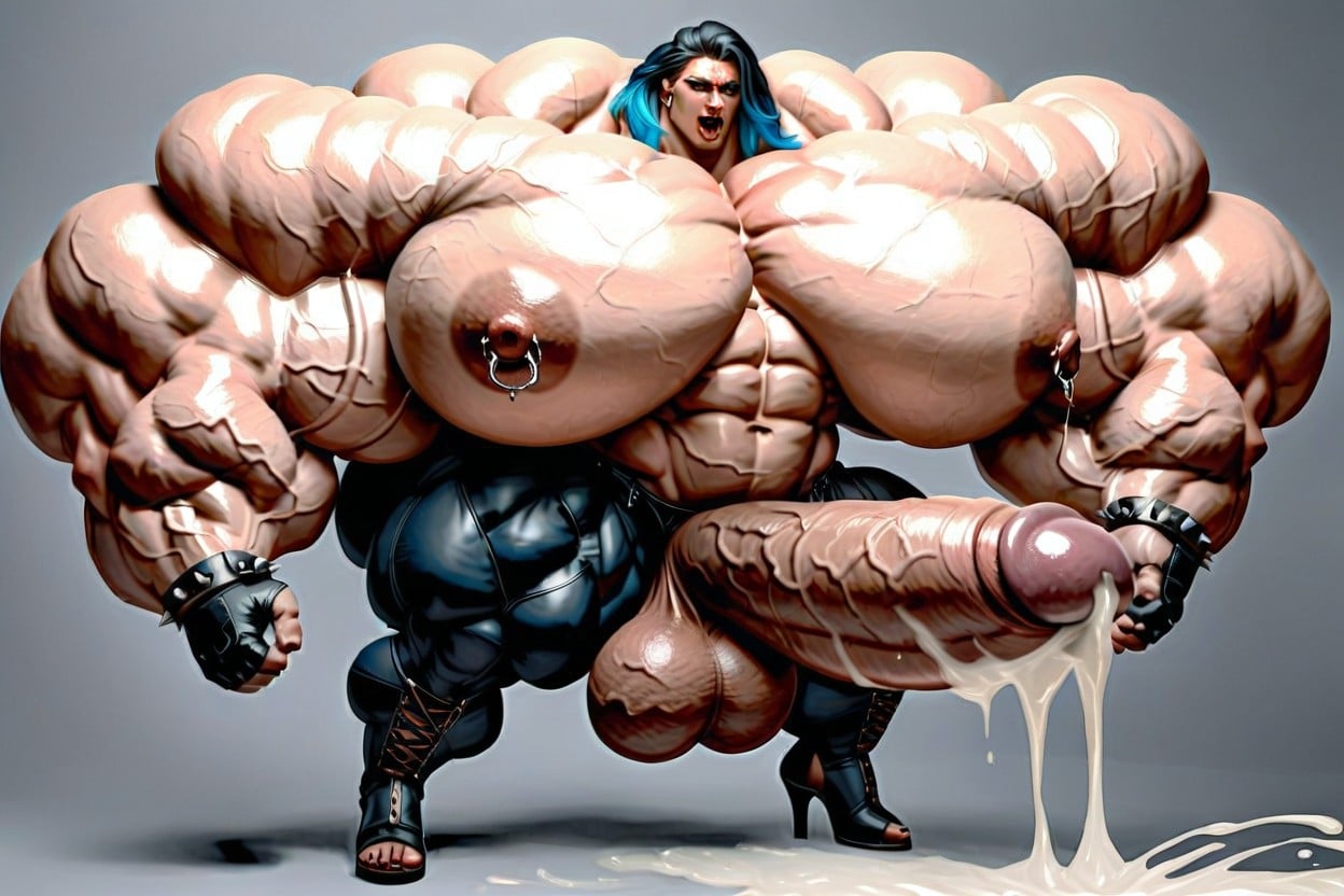Hyper Veiny Claves, Spiked Cockring, Gigantic Muscular Calves ニューハーフAIポルノ