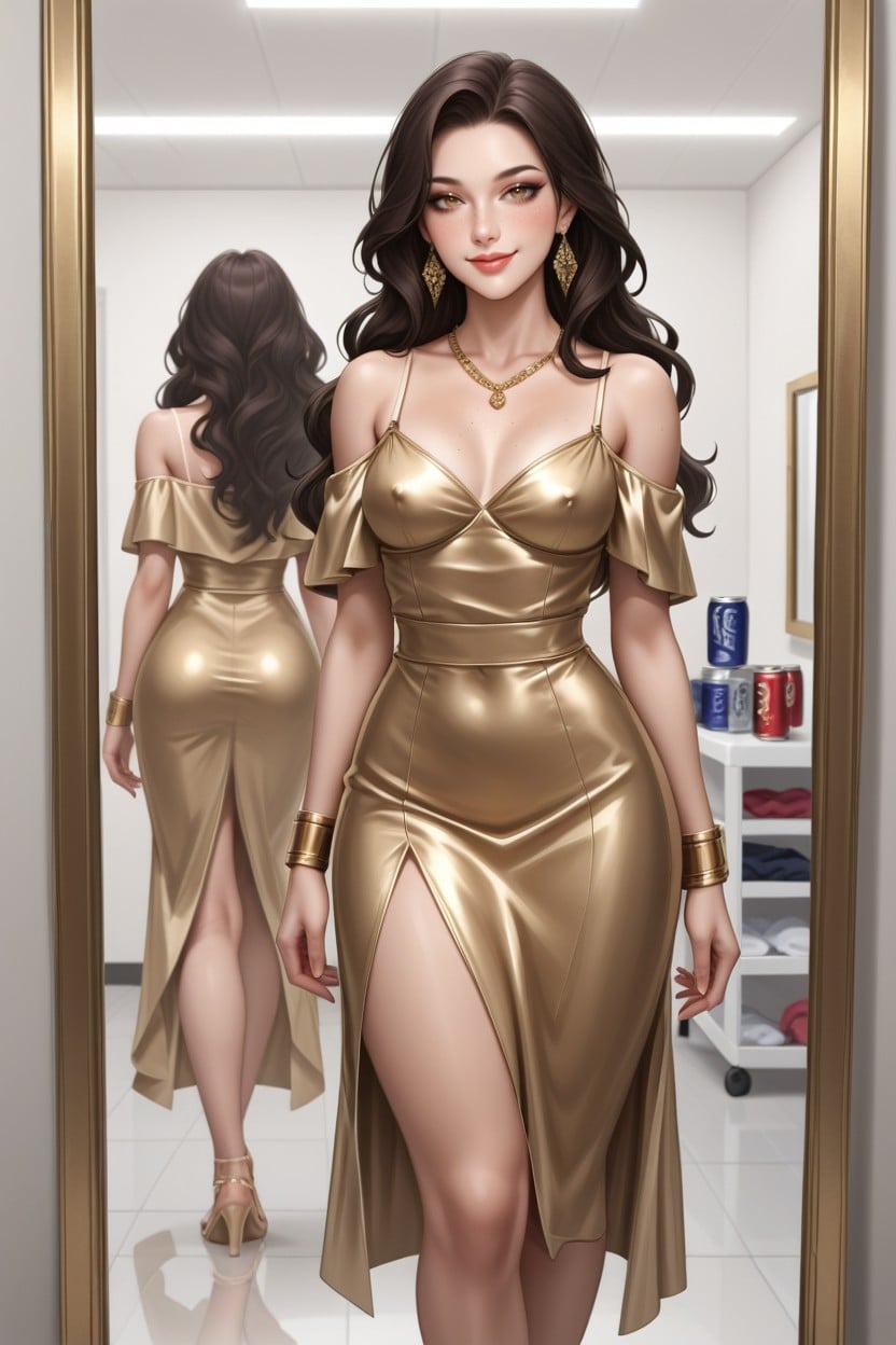リフレクションビュー, Penis And Testicles Bulge In Dress, Camera From Behind ニューハーフAIポルノ