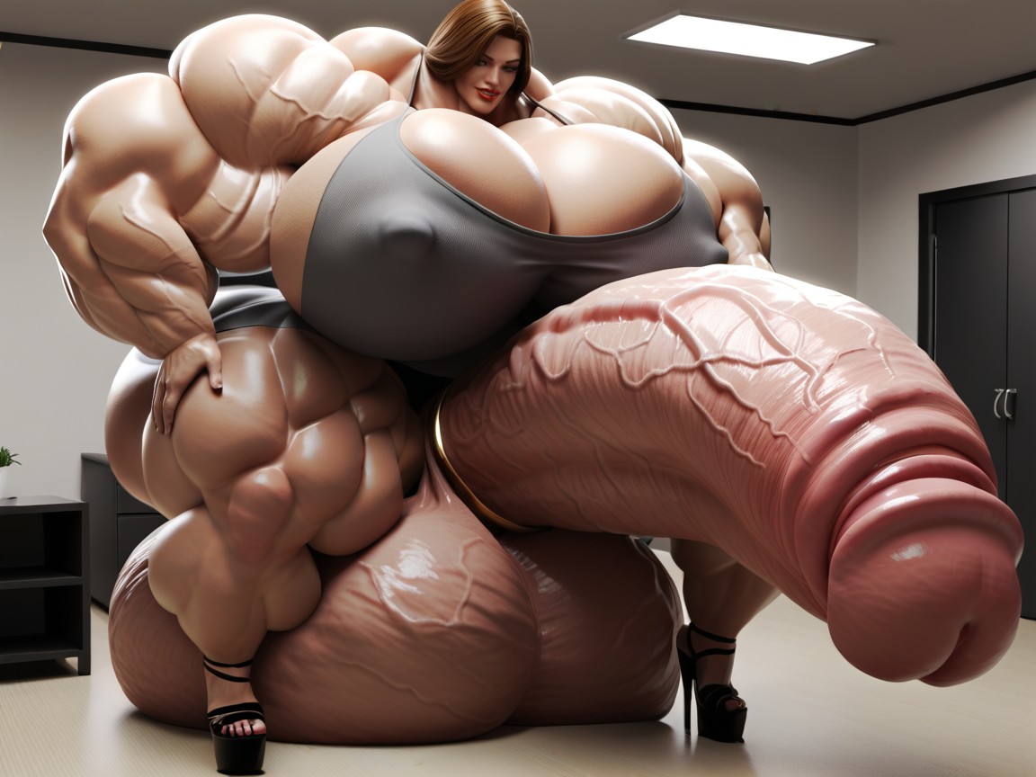 Super Wide Hips, Extremely Thick Penis, Hyper Gigantic Testicles Porno IA transsexuelle