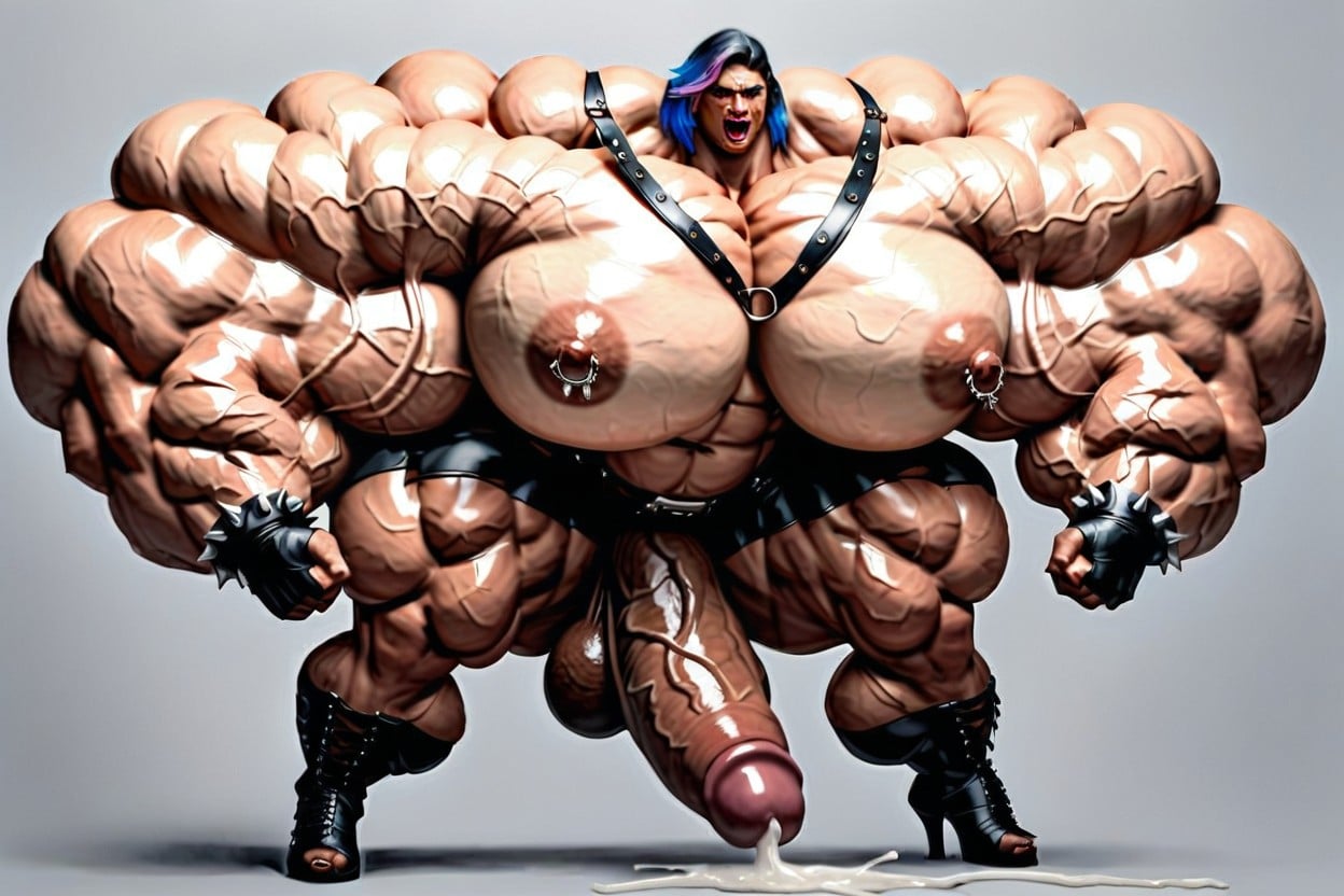 Leather Spiked Bracers, Over Exaggerated Muscle Mass, Thick Muscular Neck Porno shemale IA