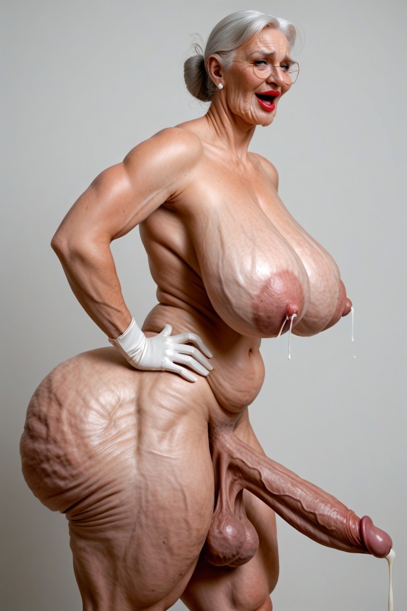 Extrêmement Lourd En Bas, Parted Breasts, Side View Porno IA transsexuelle