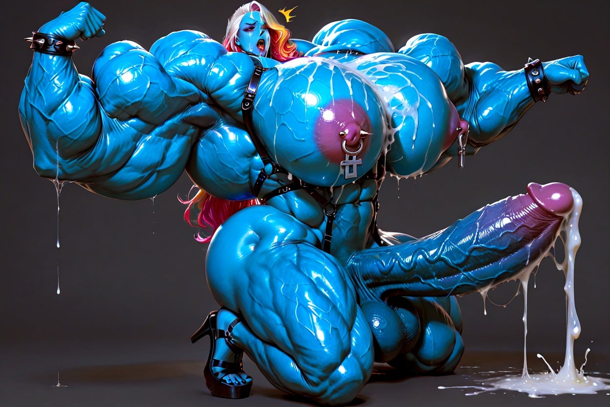 Hair With Multicolored Highlights, Giantess Futanari, Gigantic Muscular Biceps Porno IA transsexuelle