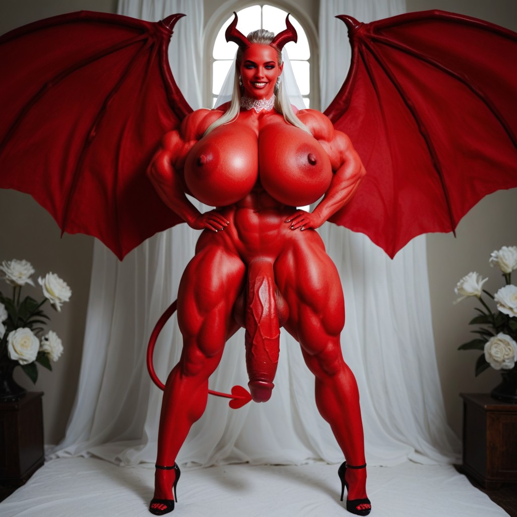 Huge Rounded Breasts, Gigantic Red Breasts, Limp Dick ニューハーフAIポルノ