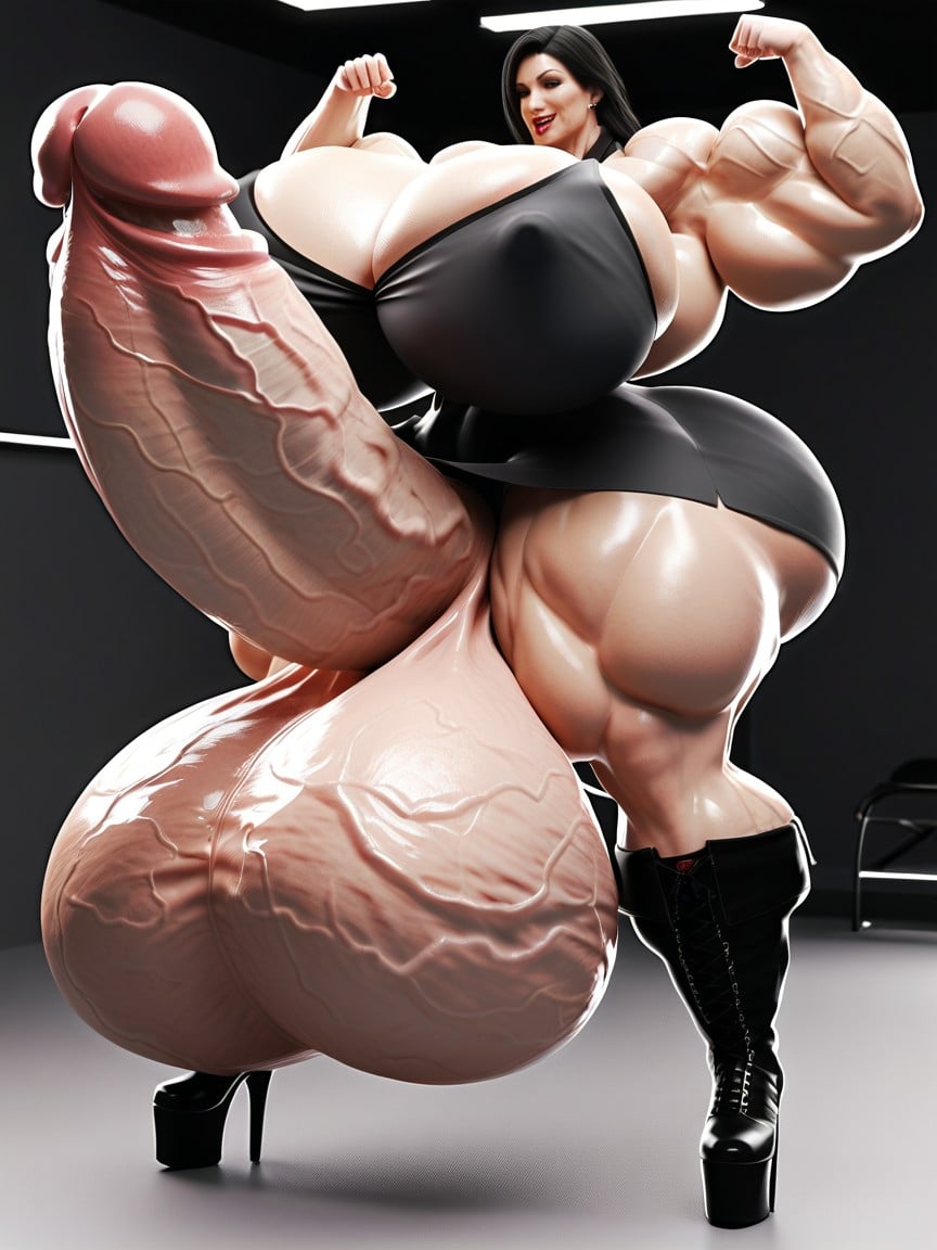 Ass Bigger Than Torso, Hyper Gigantic Testicles, Hyper Thick Penis Shemale AI Porn