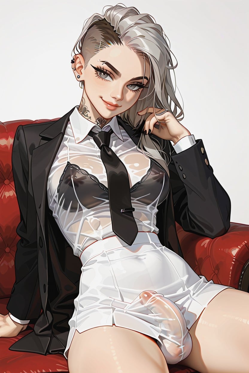 Ultra Detail, Wild Layered Strands Falling Over Shoulder, S'asseoir Porno IA transsexuelle