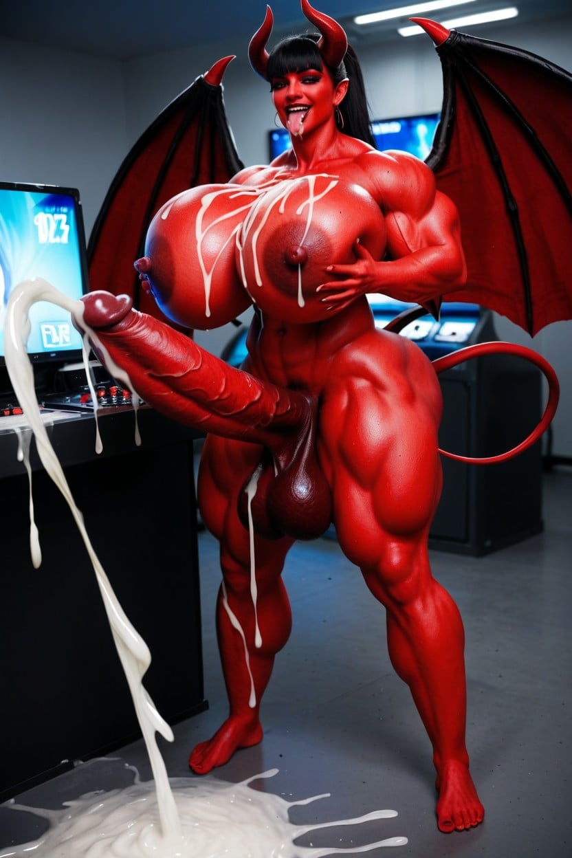 Ahegao, Succubus, Masturbating Travesti IA Pornô