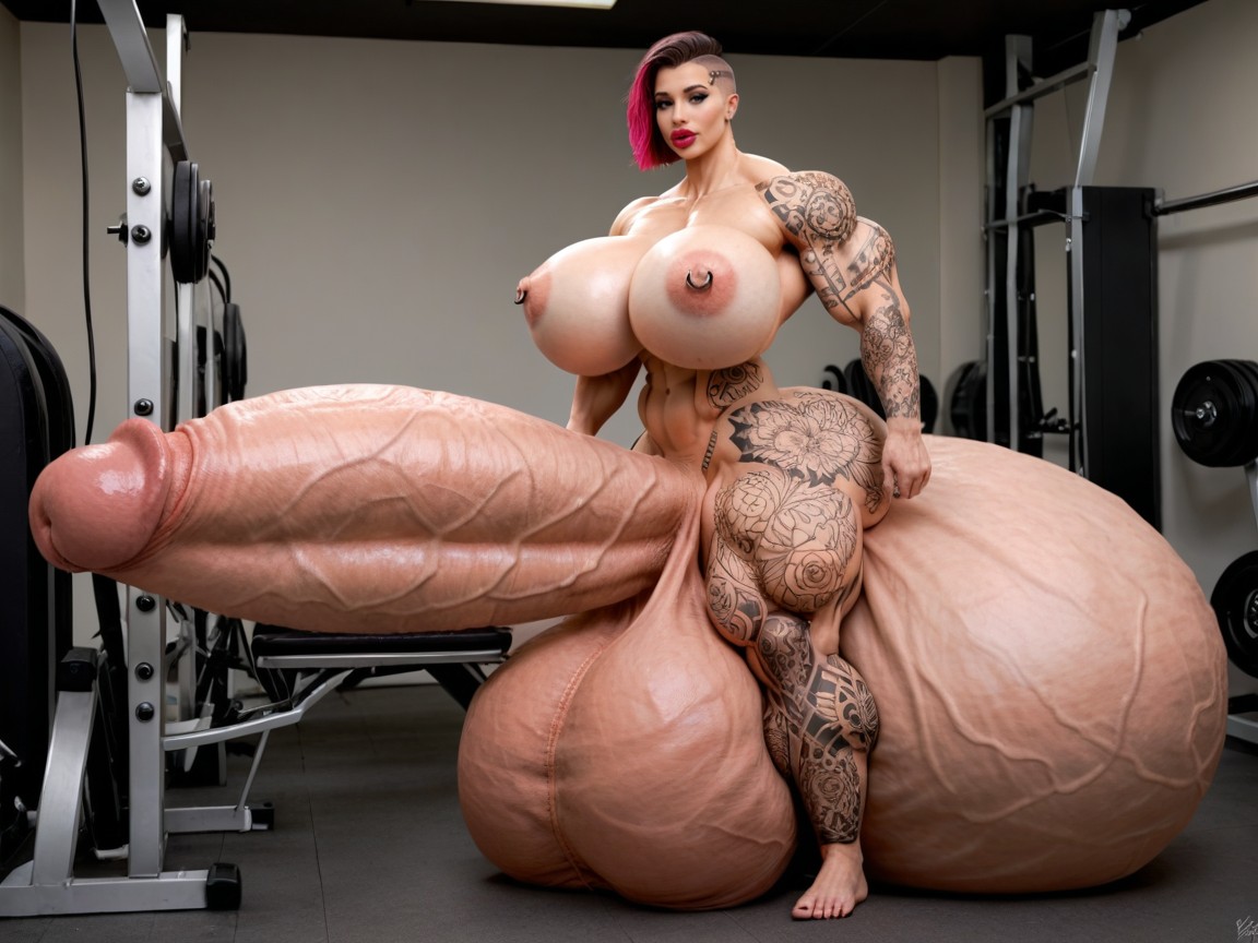 Hyper Balls Growth, Hyper Oversized Gigantic Muscle, Penis Gigantic Then Torso Porno IA transsexuelle