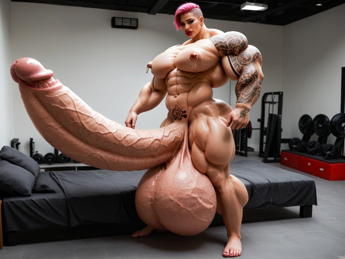 Hyper Absurdly Oversized Extremely Enormous Gigantic Massive Muscle, Hyper Absurdly Oversized Enormous Gigantic Thick Penis, Lots Of Tattoos On Body Porno IA transsexuelle