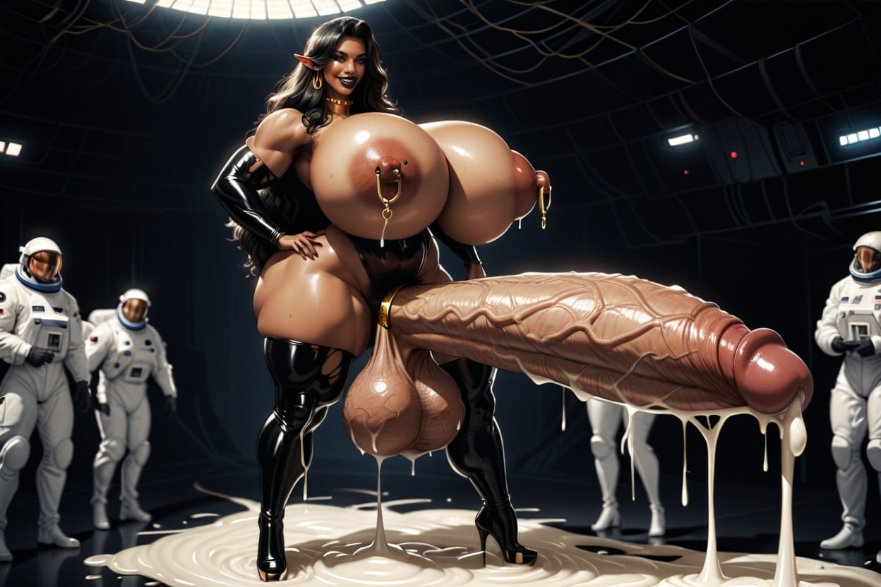 Hyper Bukkake On Body, Full Body, Impossibly Huge Erect Nipples Shemale AI Porn