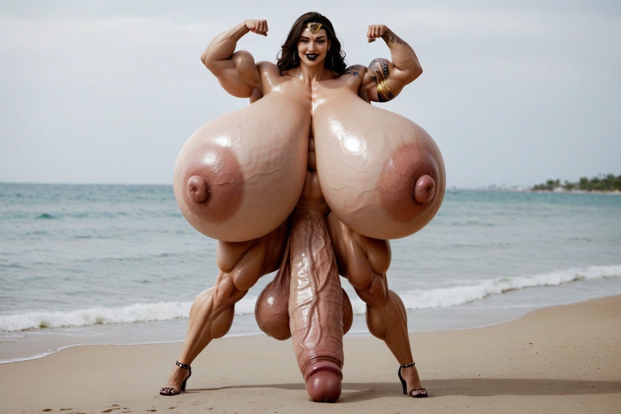 Photorealistic, Nu, Hyper Extreme Colossal Sagging Balls Porno IA transsexuelle