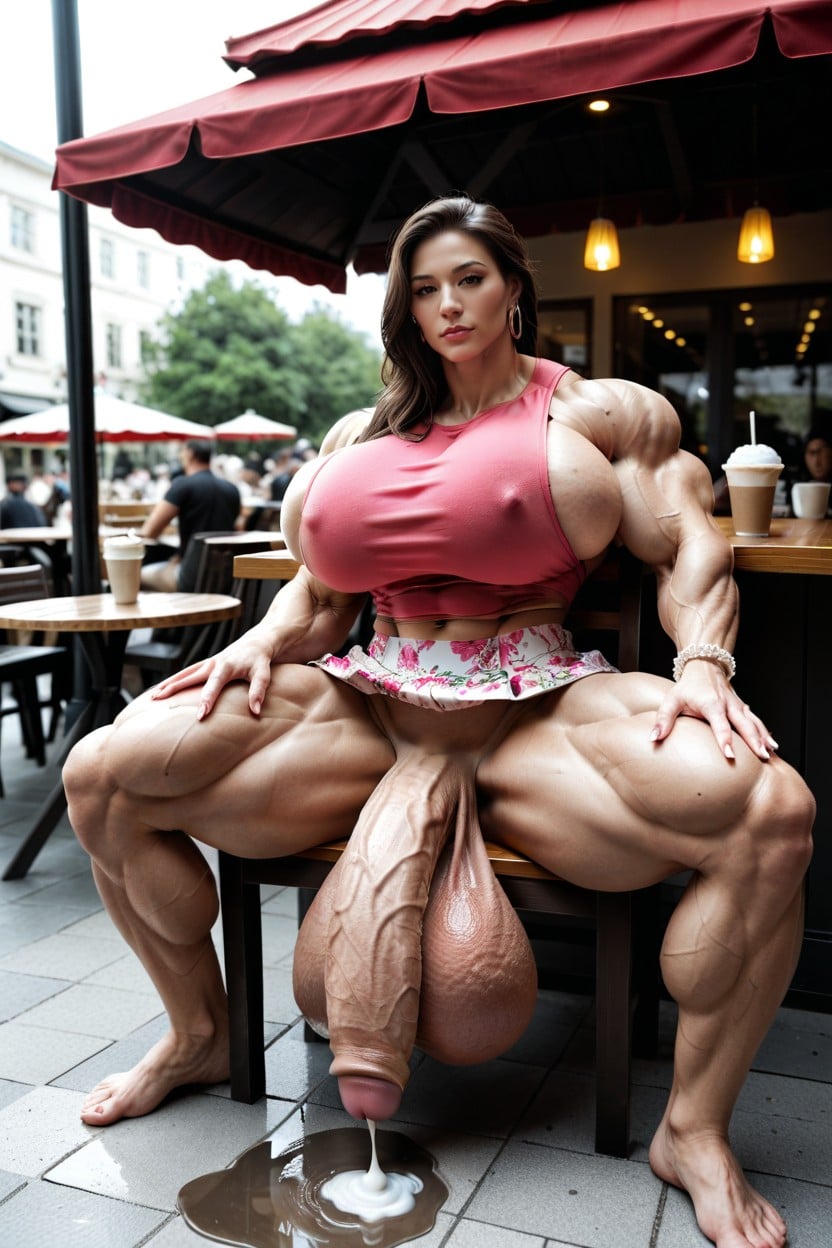 Puddle Of Cum Leaking, Looking At Viewer, Extrêmement Musclé Porno IA transsexuelle