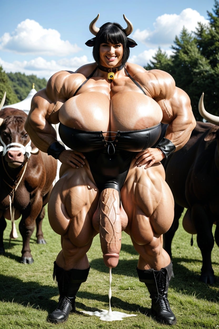 Toned Muscles, Round Face, Cowprint Furry Outfit Porno shemale IA