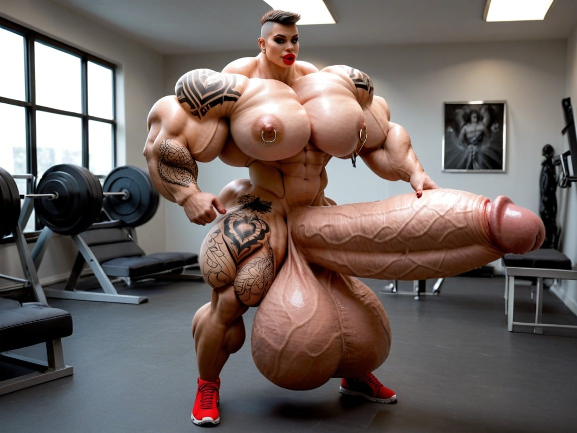 Maquillage Foncé, Hyper Oversized Gigantic Penis, Hyper Gigantic Balls Porno IA transsexuelle