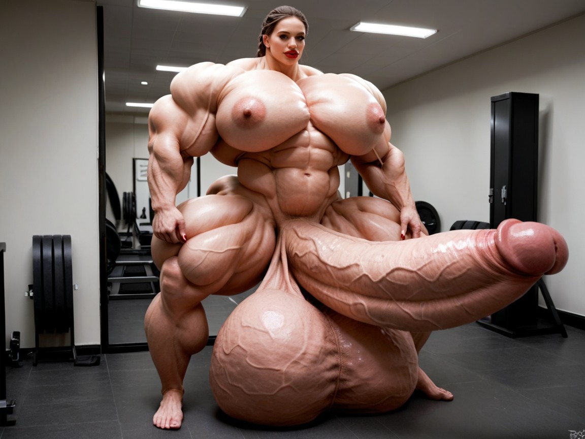 Hyper Growing, Muscle Enormous Gigantic Than The Room, Penis The Size Of The Gym Porno IA transsexuelle
