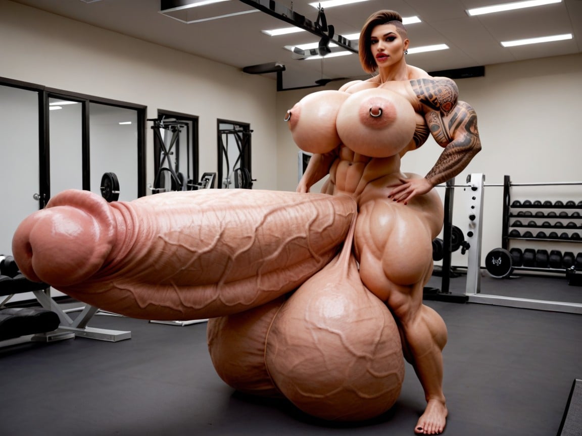 Maquilhagem Escura, Hyper Extremely Gigantic Massive Muscle, Hyper Absurdly Oversized Enormous Muscle Amazon Woman Travesti IA Pornô