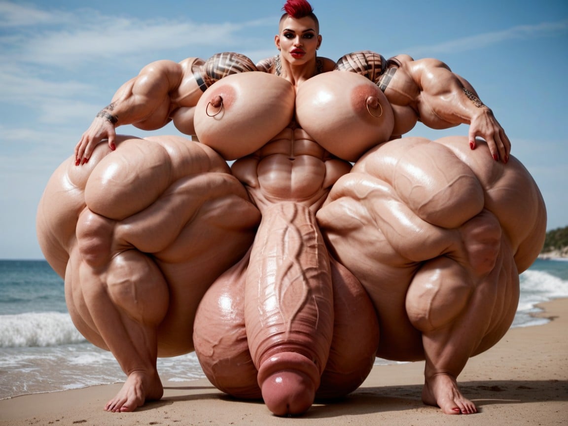 Hdr, Ultra Detail Face, Muscle Monster Oversized Enormous Gigantic Massive Than The Beach 人妖AI黃片