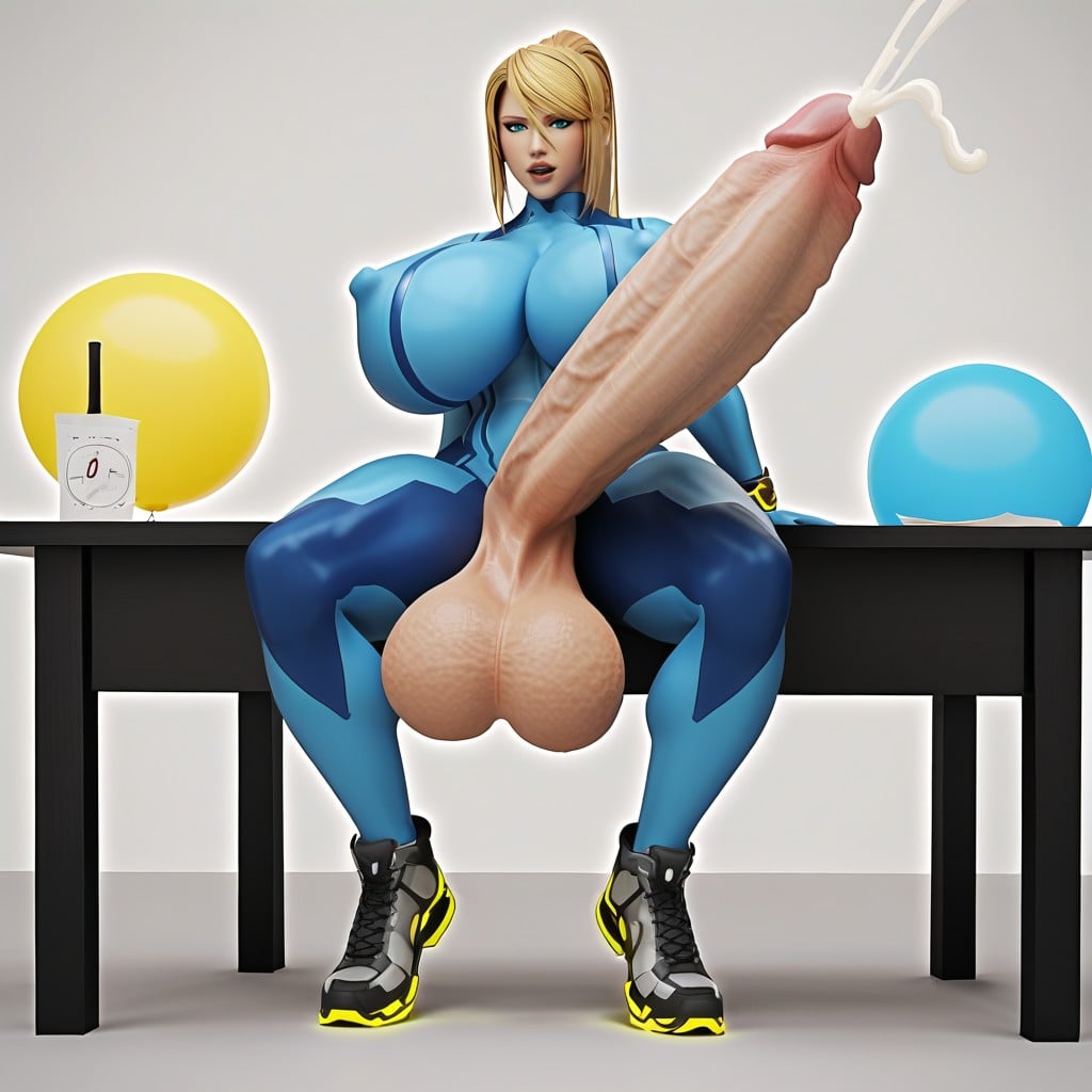 Throbbing Ballsack, Penis Pointed To Floor, Penis Bigger Than Body Shemale AI Porn
